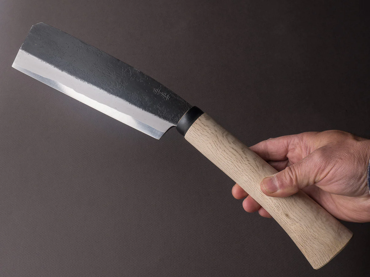 Ajikataya - Jigata Hatchet  - Kurouchi - 165mm - Oak Wood Handle - Double Bevel - Image 7