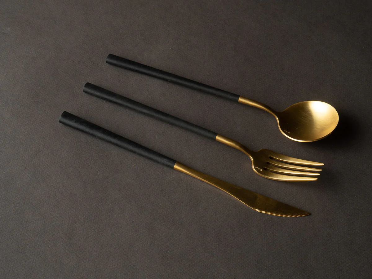 Belo Inox - Flatware - NEO Black Place Setting - 3 Piece - 24K Gold Plated