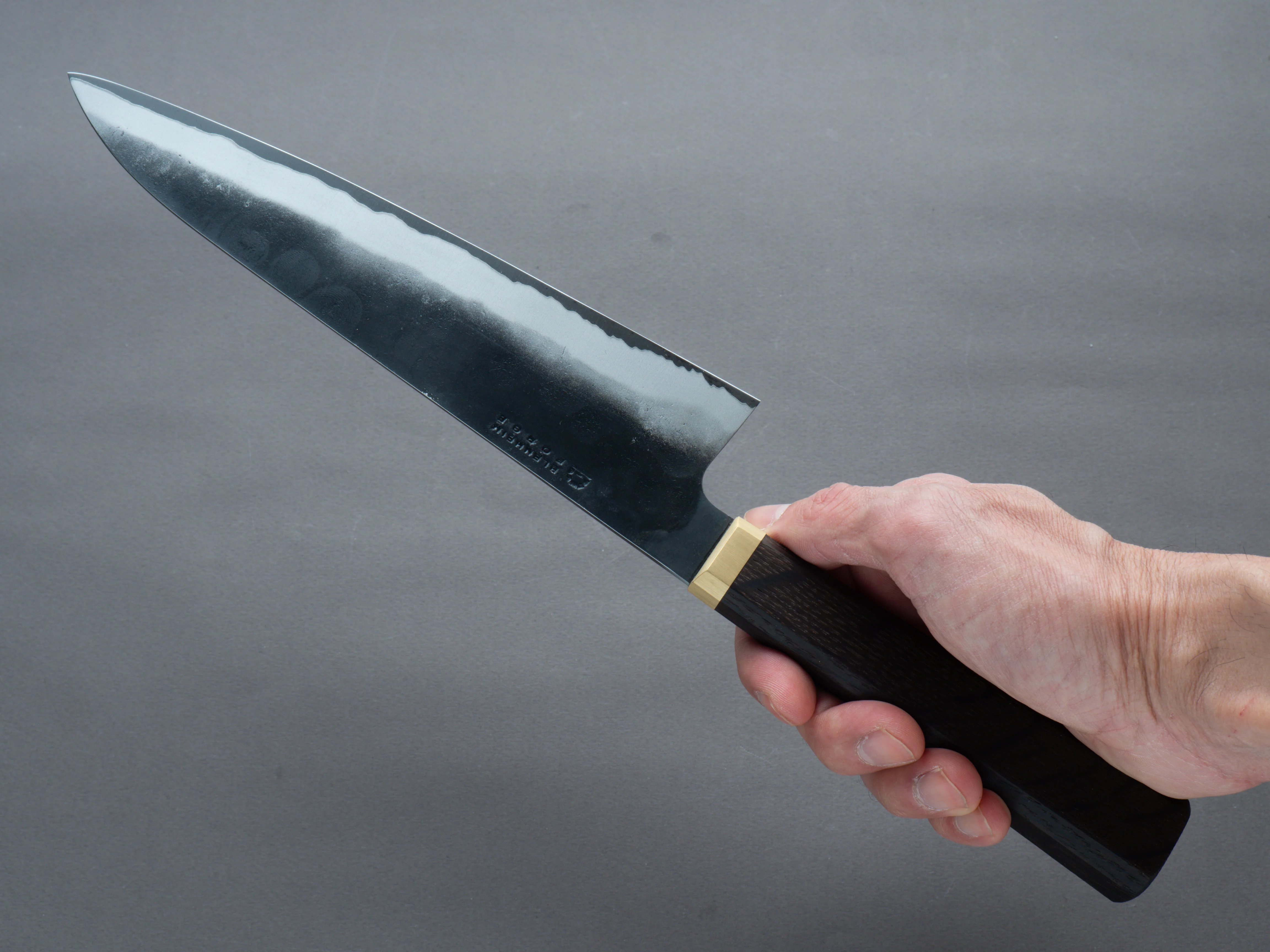 Blenheim Forge - Stainless Clad Blue Super - 205mm Gyuto - Fumed-Oak Handle - Image 7
