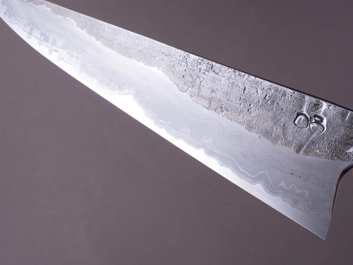 Caublestone Cutlery - In-House Go-Mai - Wrought Iron Kasumi - 26C3 - Gyuto 240mm - Desert Ironwood Handle w/ Amboyna Ferrule & G10 Spacer - Image 3