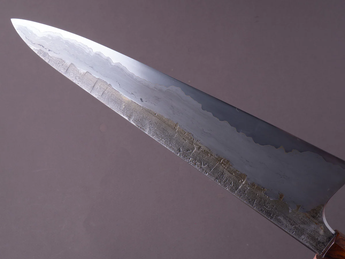 Caublestone Cutlery - In-House Go-Mai - Wrought Iron Kasumi - 26C3 - Gyuto 240mm - Desert Ironwood Handle w/ Amboyna Ferrule & G10 Spacer - Image 5