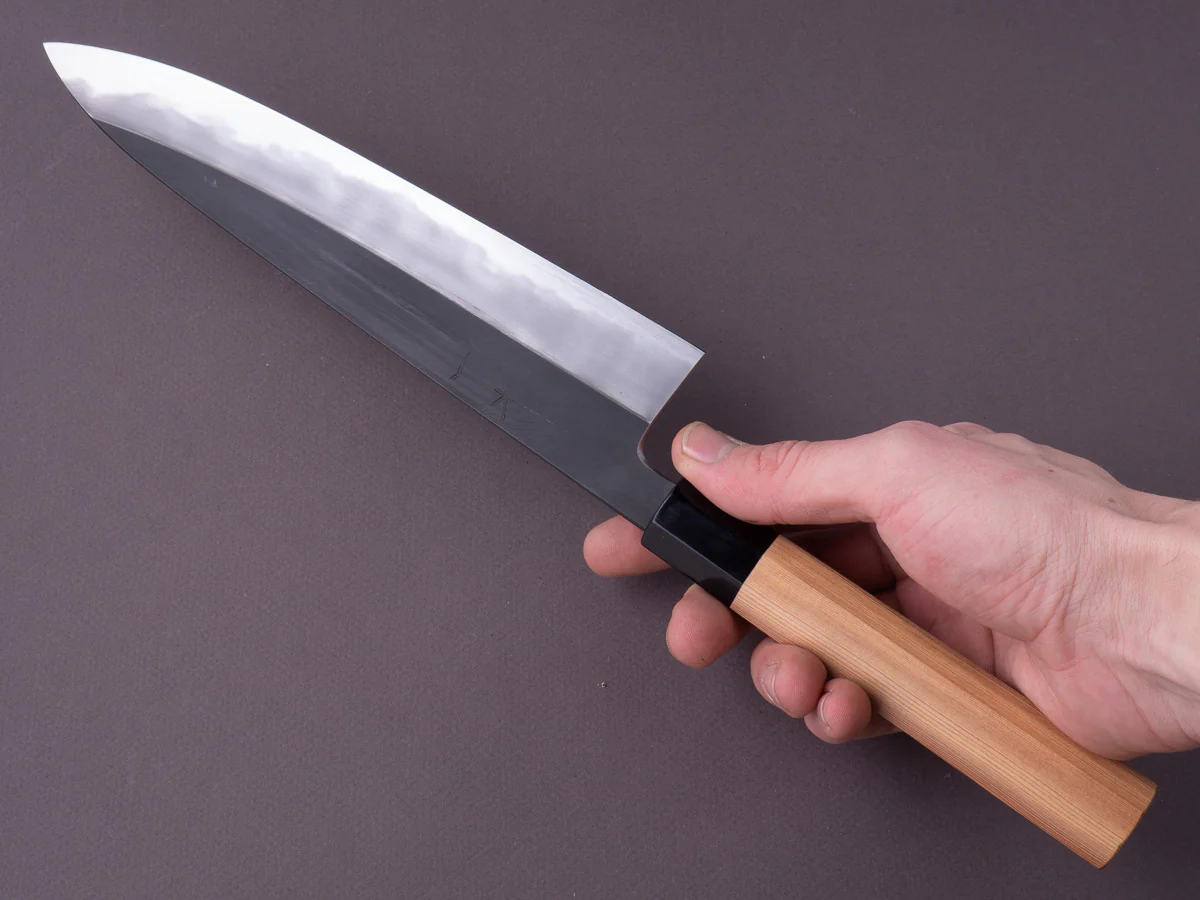 Hitohira - Tanaka x Kyuzo - Blue #1 Kurouchi - 240mm Gyuto - Yakusugi Cedar Handle - Image 2