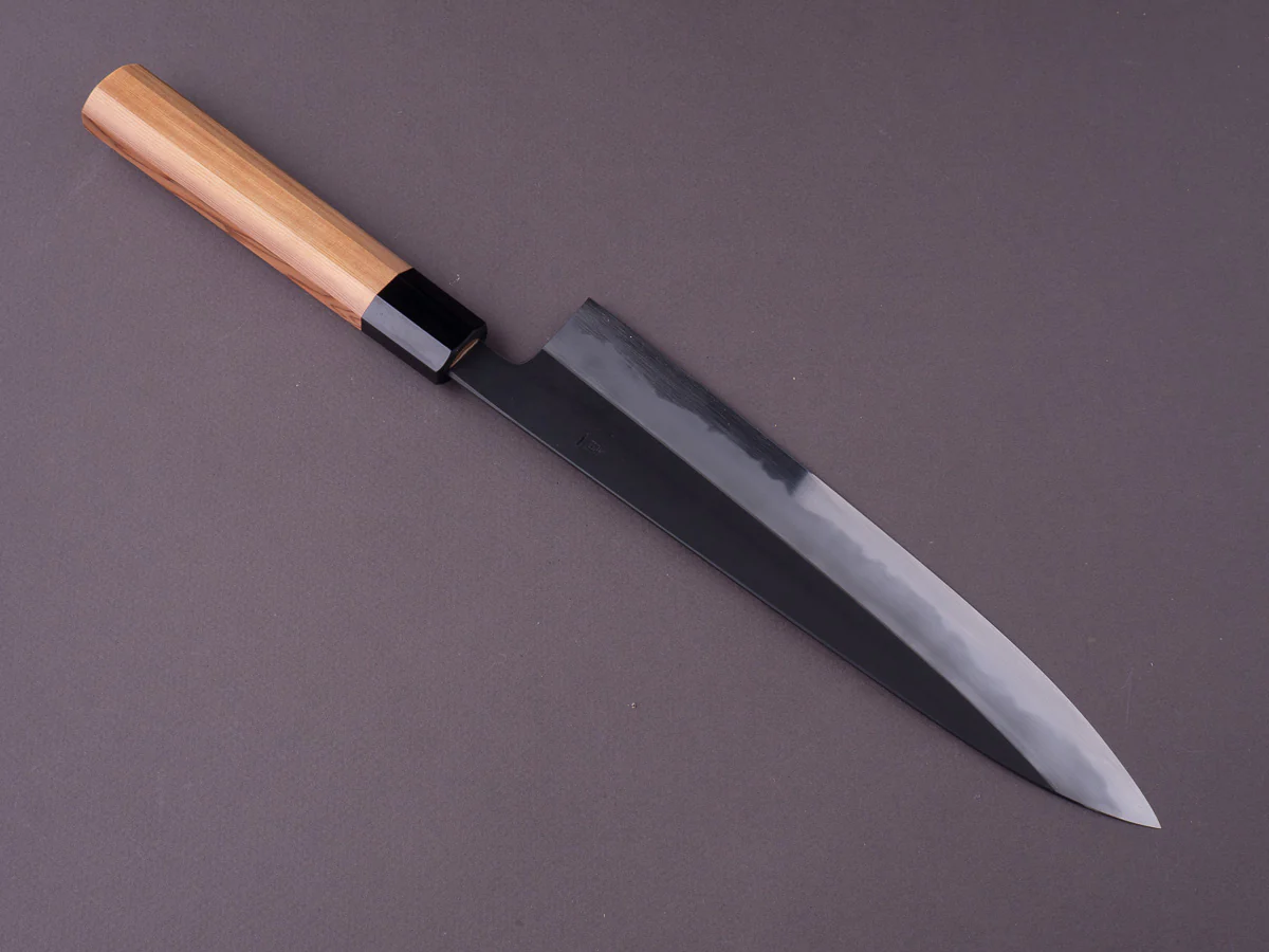 Hitohira - Tanaka x Kyuzo - Blue #1 Kurouchi - 240mm Gyuto - Yakusugi Cedar Handle - Image 3
