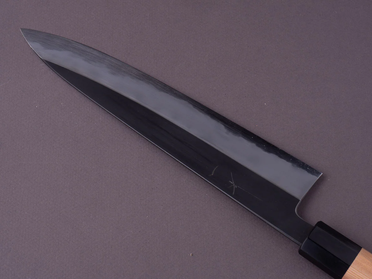 Hitohira - Tanaka x Kyuzo - Blue #1 Kurouchi - 240mm Gyuto - Yakusugi Cedar Handle - Image 4