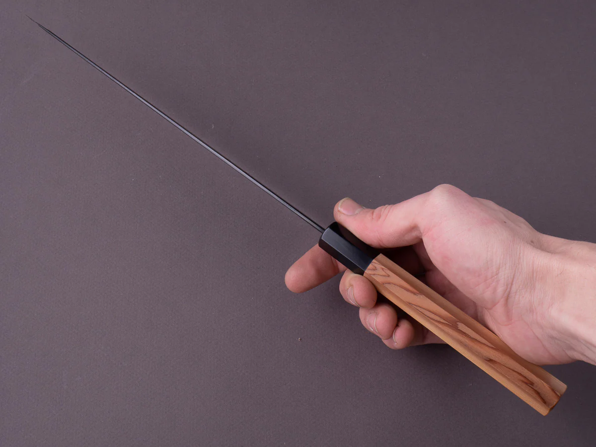 Hitohira - Tanaka x Kyuzo - Blue #1 Kurouchi - 240mm Gyuto - Yakusugi Cedar Handle - Image 8