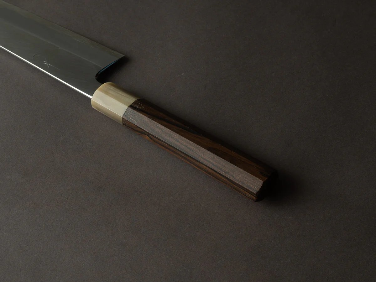 Hitohira - Tanaka x Kyuzo - Vintage Swedish Carbon - Migaki - 240mm Gyuto - Ziricote Handle - Limited - Image 4