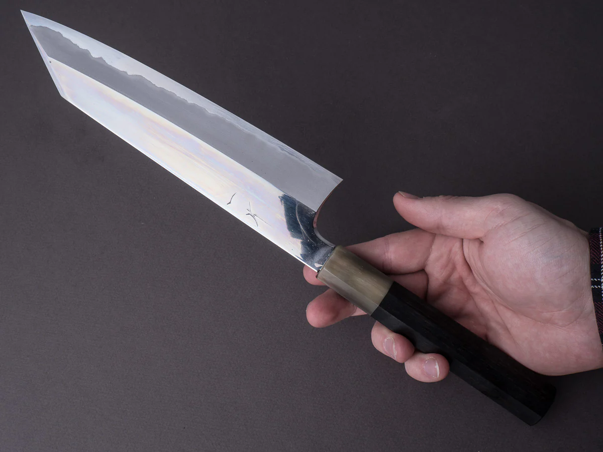 Hitohira - Togashi - White #1 - Stainless Clad - Mirror Polished - 210mm Kiritsuke Gyuto - Taihei Ebony Handle - Image 7