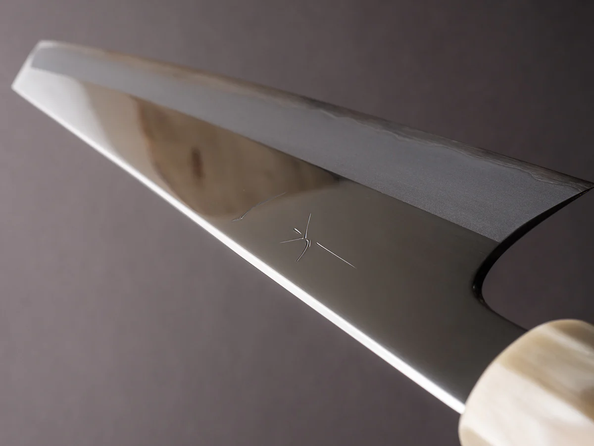 Hitohira - Togashi - White #1 - Stainless Clad - Mirror Polished - 240mm Kiritsuke Gyuto - Taihei Rosewood Handle - Image 11