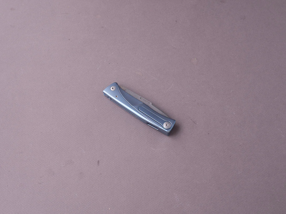 lionSTEEL - SOLID Folding Knife - Thrill - Slip Joint - Chad Nichols Scramble Damascus - 75mm - Blue Titanium - Image 4