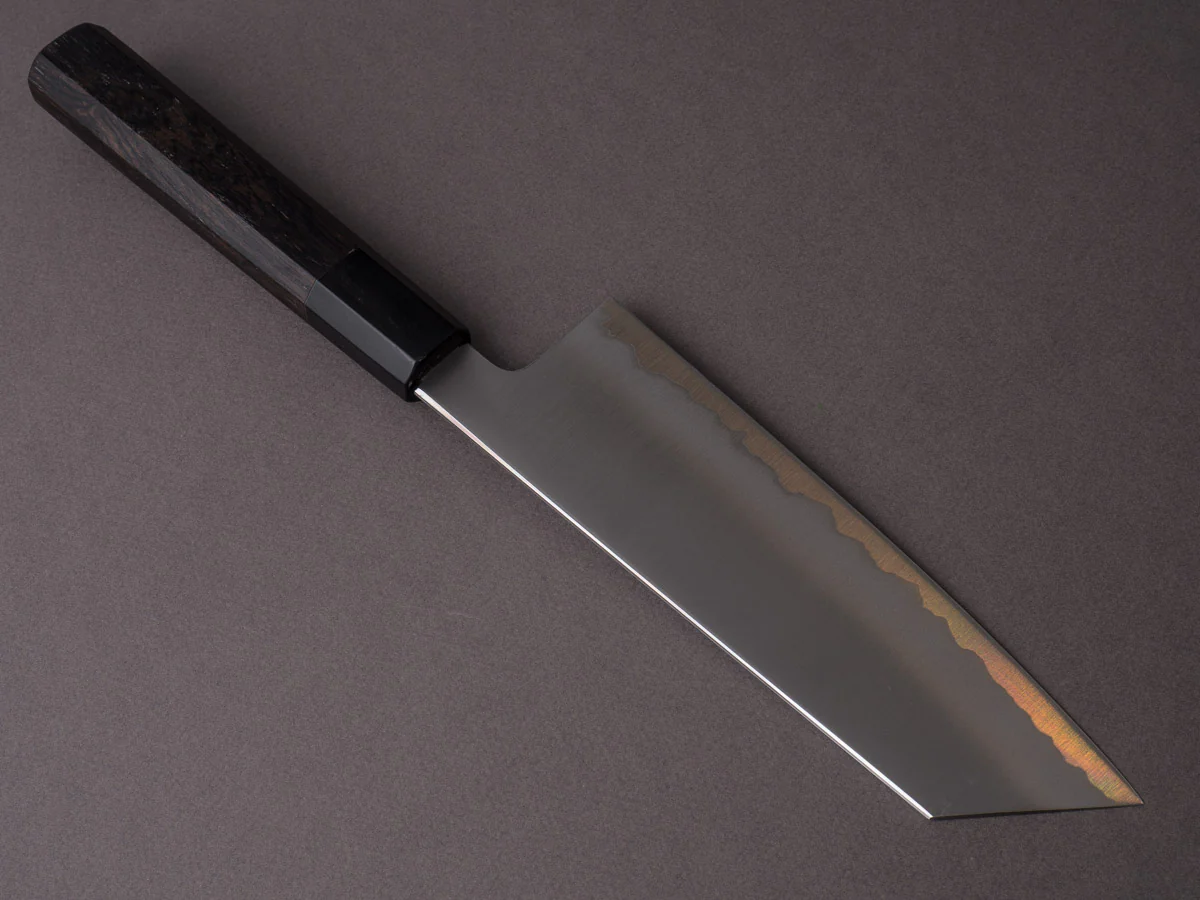 Sakai Kikumori - Yugiri - Tanaka - Stainless Clad Blue #1 - 180mm Bunka - Ebony Handle - Image 2