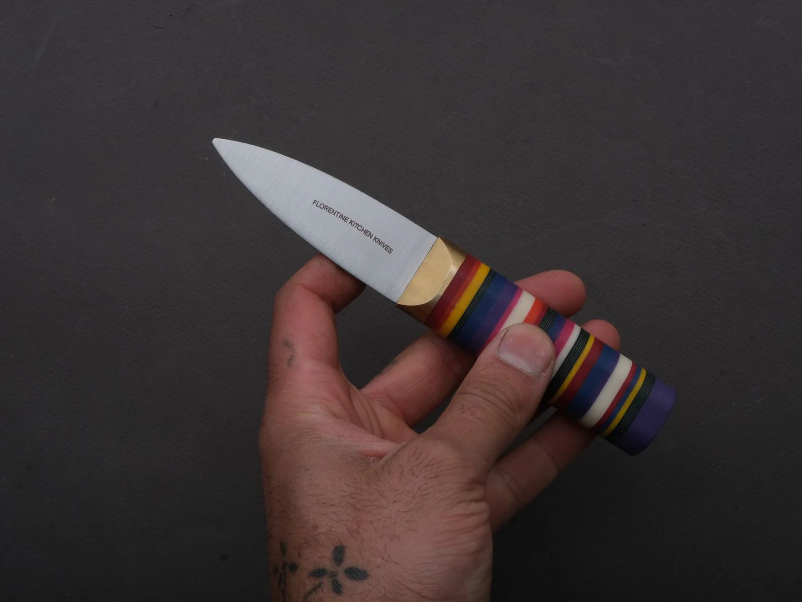 Florentine Kitchen Knives - Oyster Shucker - Stainless - Stacked Multicolor Composite Handle - Image 4