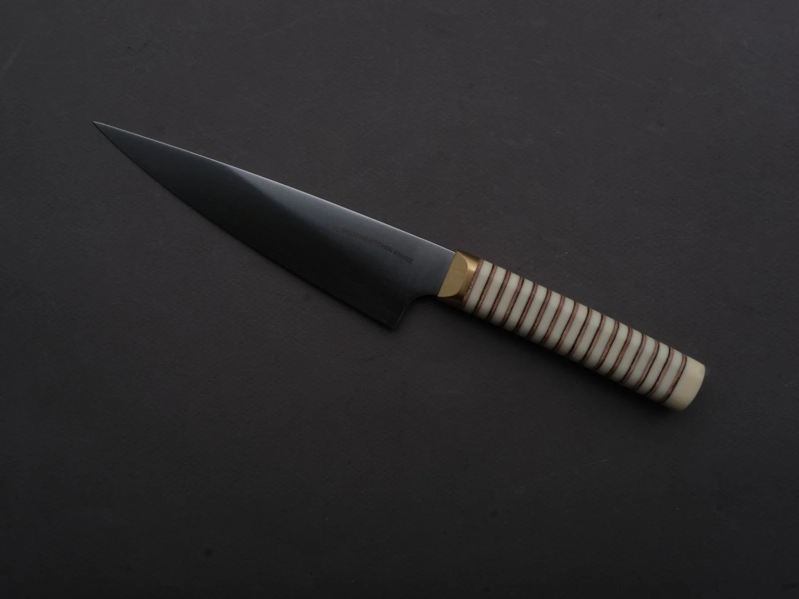 Florentine Kitchen Knives - Stainless - Petty - 155mm - Stacked White Composite and Natural Leather Handle - Image 3