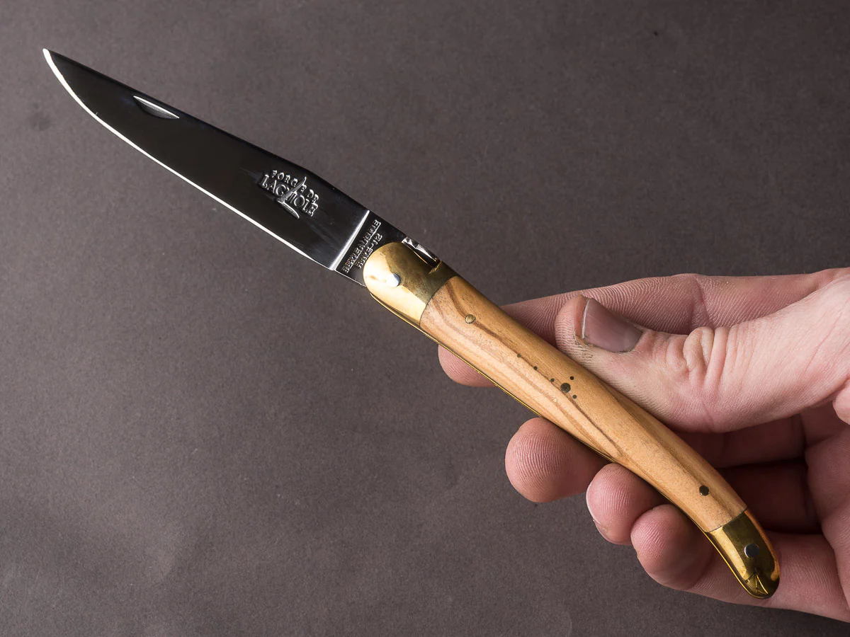Forge De Laguiole - 11cm Folding Knife - Spring System - Olive Wood Handle and Brass Bolsters - Image 8