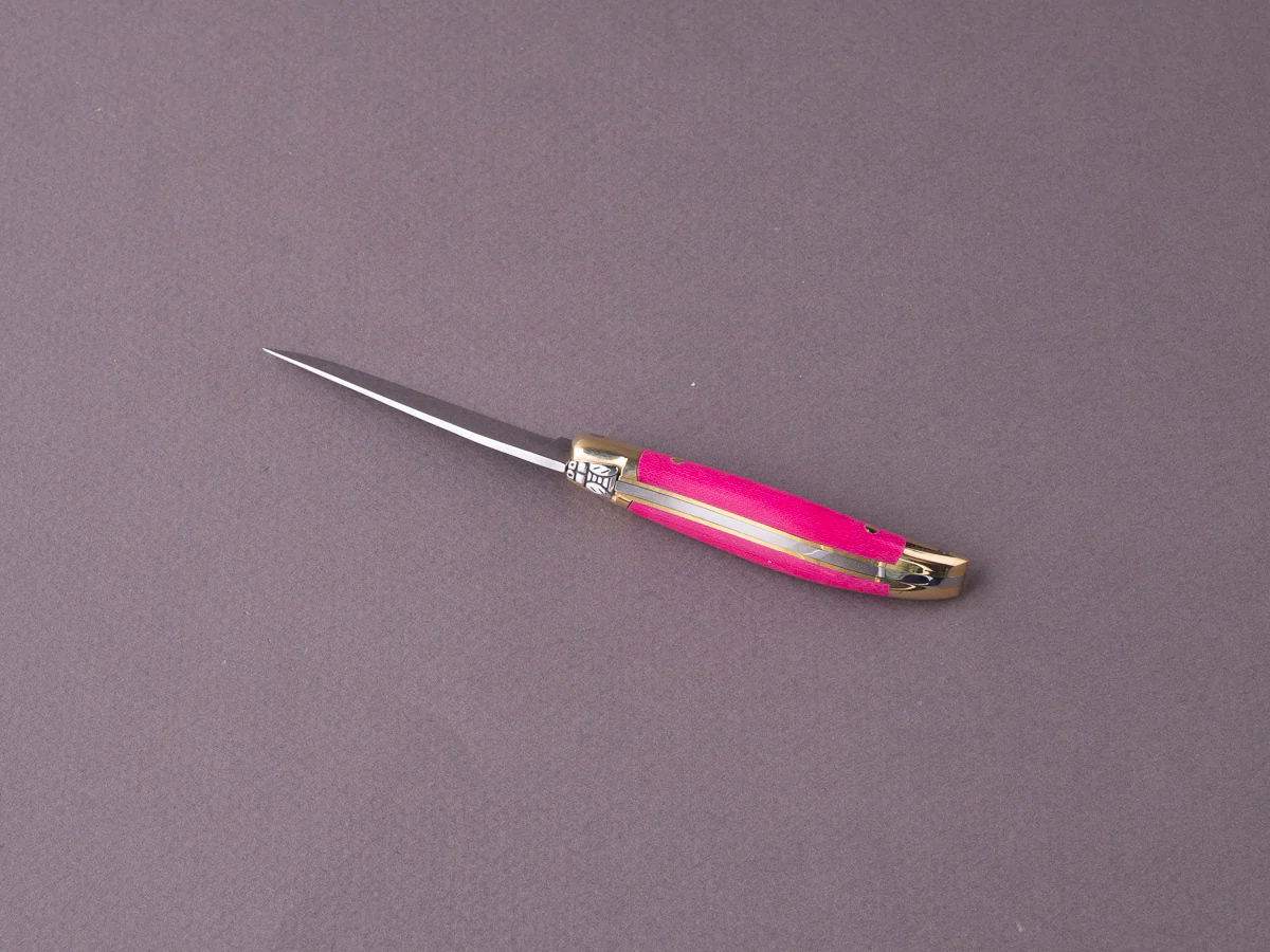 Forge de Laguiole - 70mm Folding Knife - Spring Lock - Pink Micarta & Brass Handle - Image 2