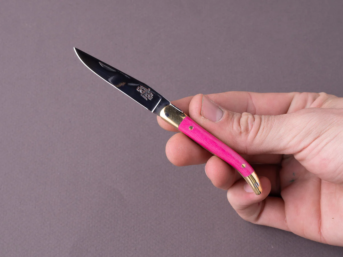 Forge de Laguiole - 70mm Folding Knife - Spring Lock - Pink Micarta & Brass Handle - Image 3