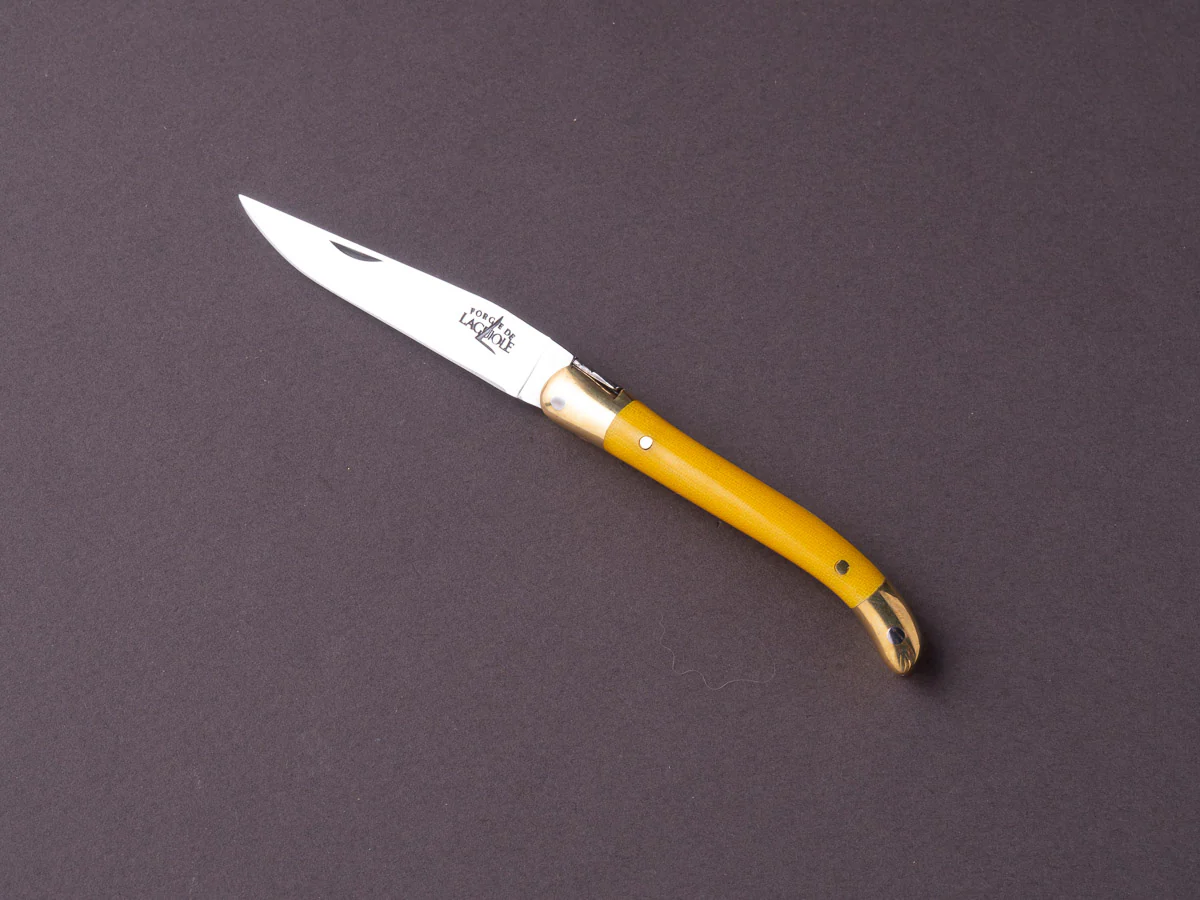 Forge de Laguiole - 70mm Folding Knife - Spring Lock - Yellow Micarta & Brass Handle