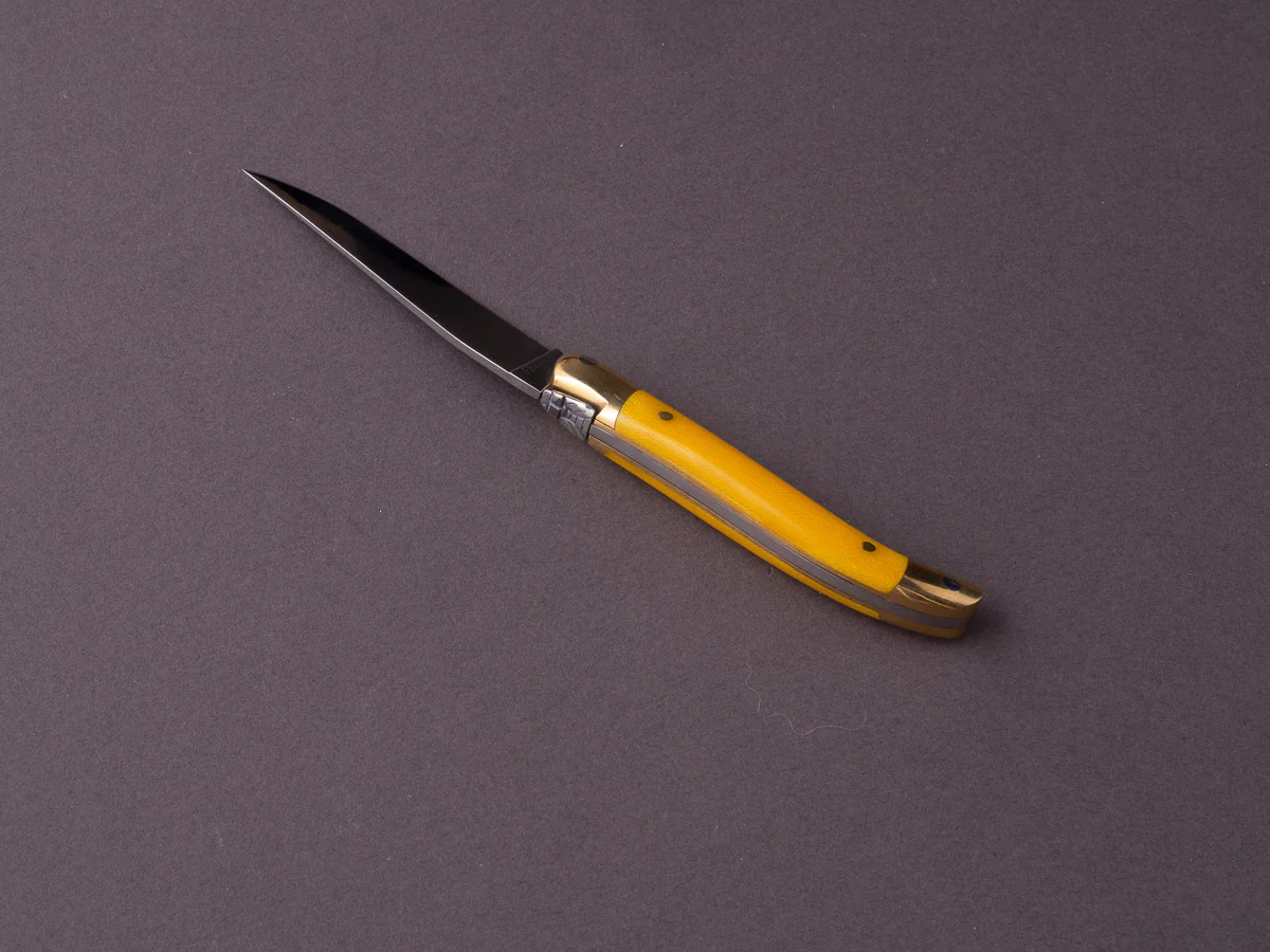 Forge de Laguiole - 70mm Folding Knife - Spring Lock - Yellow Micarta & Brass Handle - Image 2