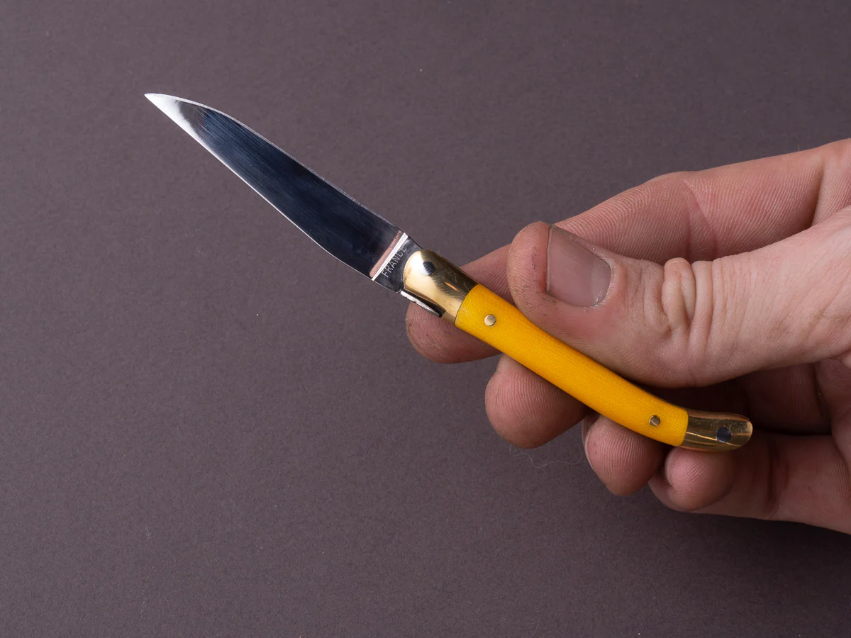 Forge de Laguiole - 70mm Folding Knife - Spring Lock - Yellow Micarta & Brass Handle - Image 4