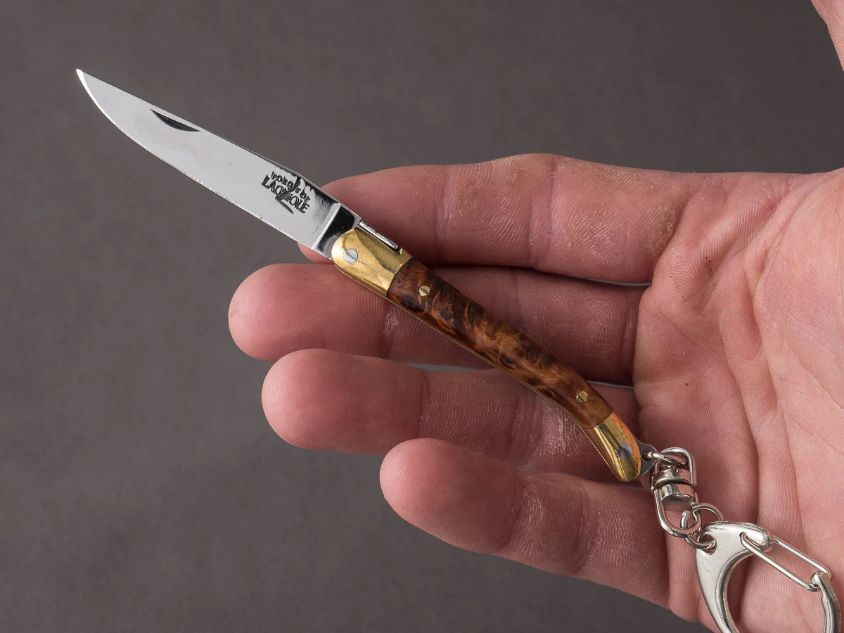 Forge de Laguiole - 70mm Folding Knife - Spring System - Thuya Handle w/ Brass Bolsters - Keychain Ring - Image 3