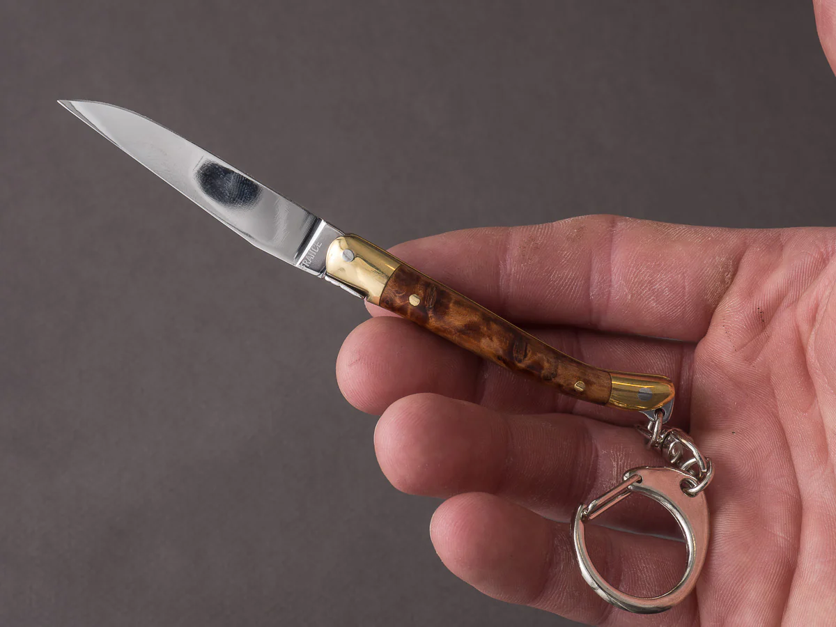 Forge de Laguiole - 70mm Folding Knife - Spring System - Thuya Handle w/ Brass Bolsters - Keychain Ring - Image 4