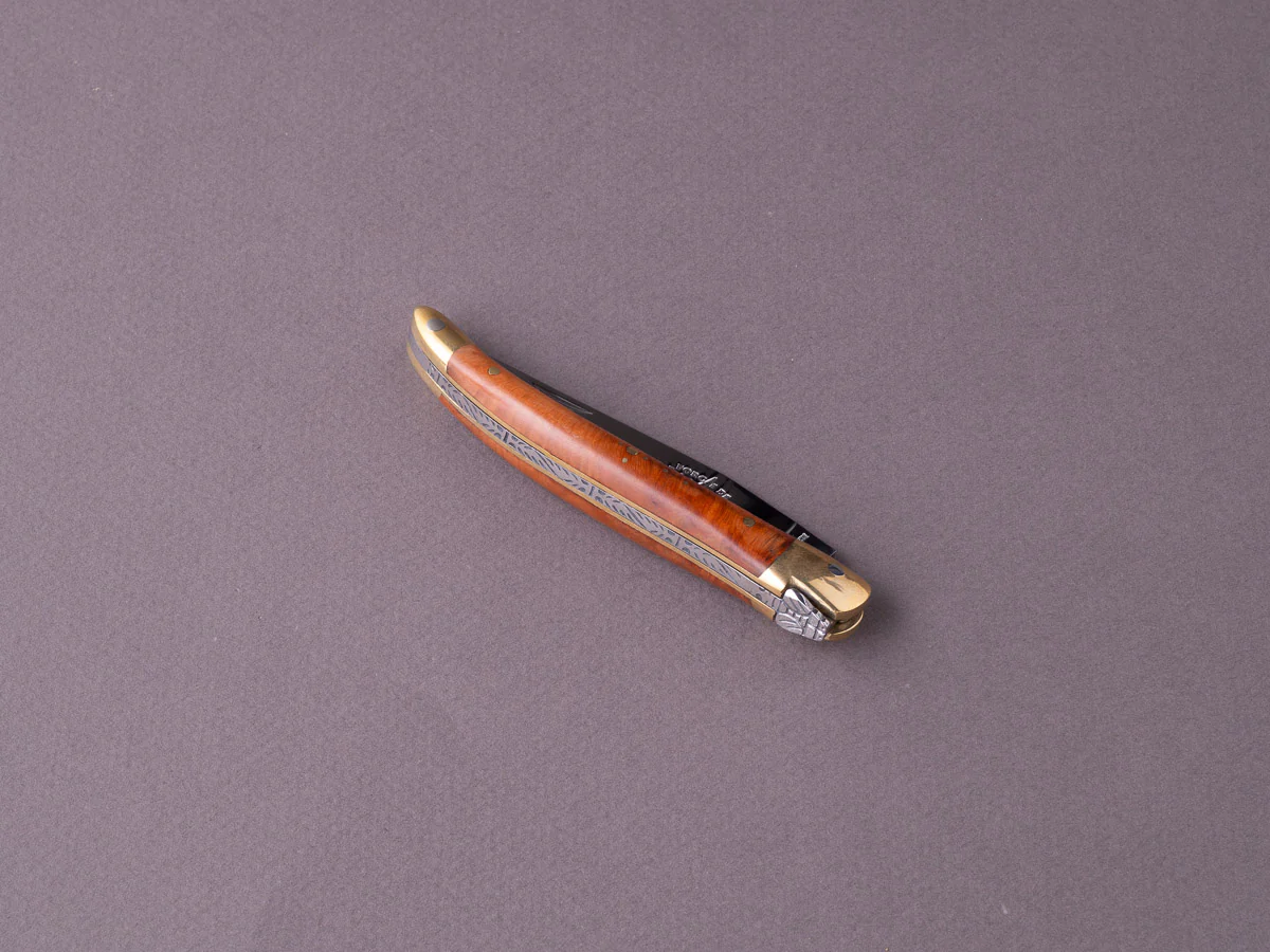 Forge de Laguiole - 90mm Folding Knife - Spring Lock - Briar Wood & Brass Handle - Image 2