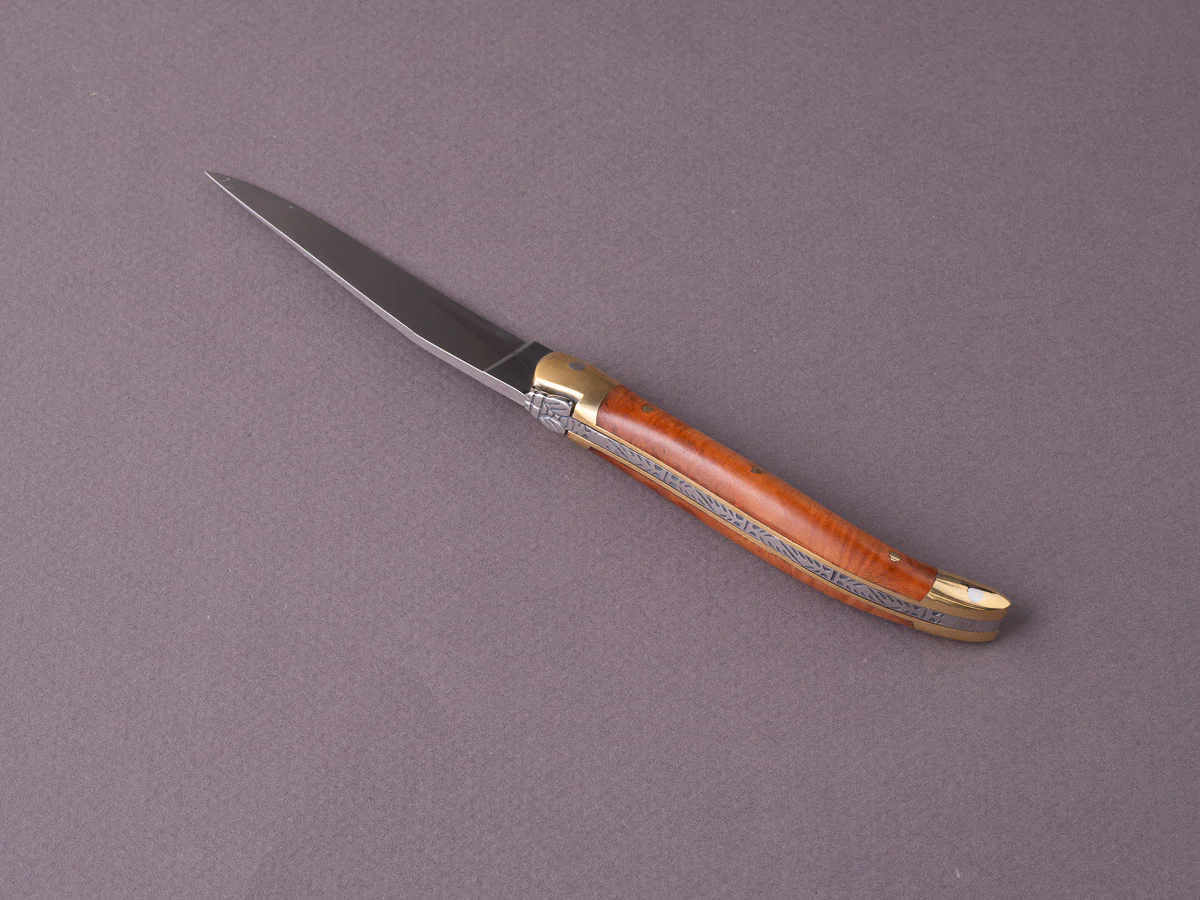 Forge de Laguiole - 90mm Folding Knife - Spring Lock - Briar Wood & Brass Handle - Image 4