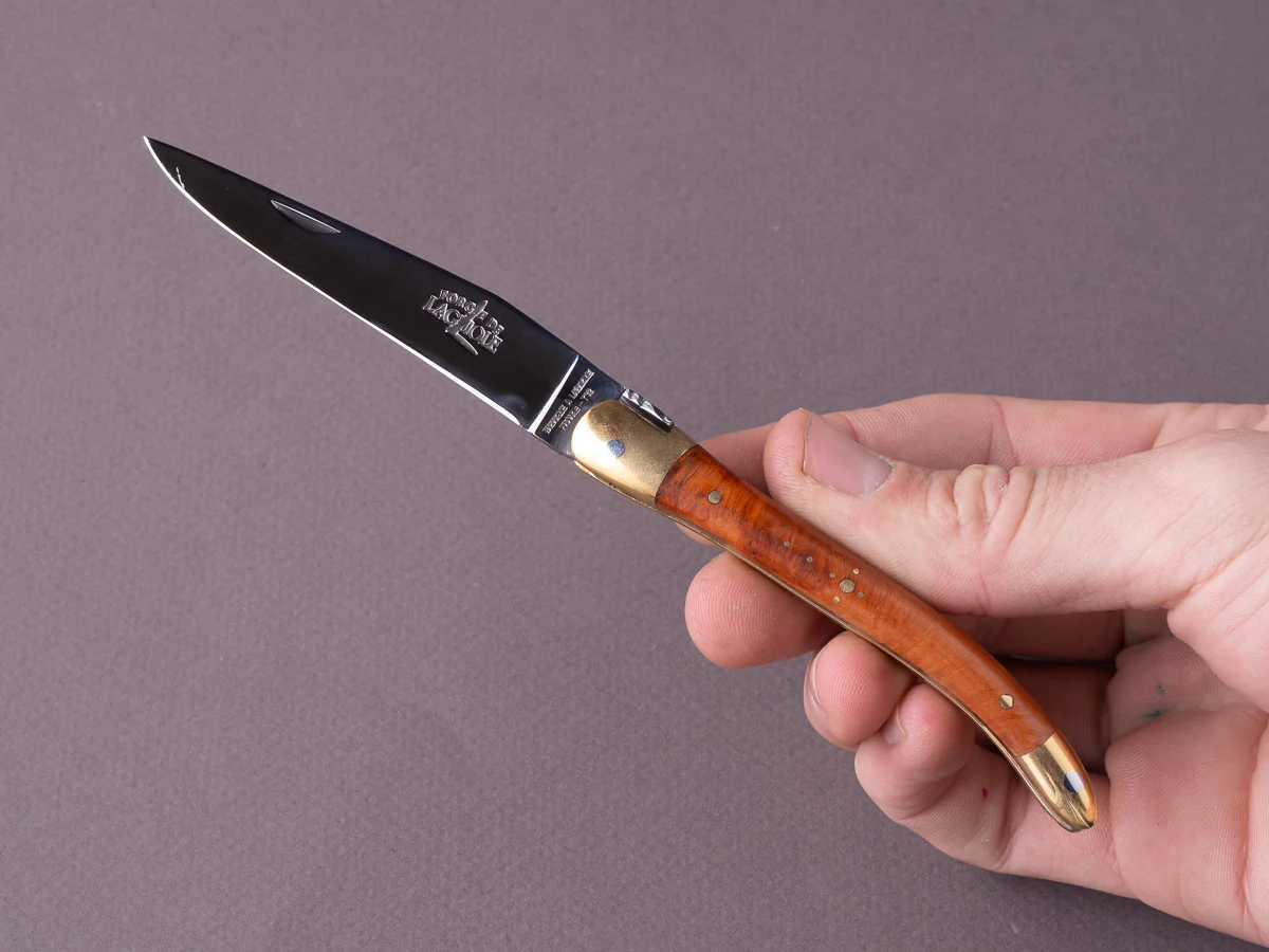 Forge de Laguiole - 90mm Folding Knife - Spring Lock - Briar Wood & Brass Handle - Image 5