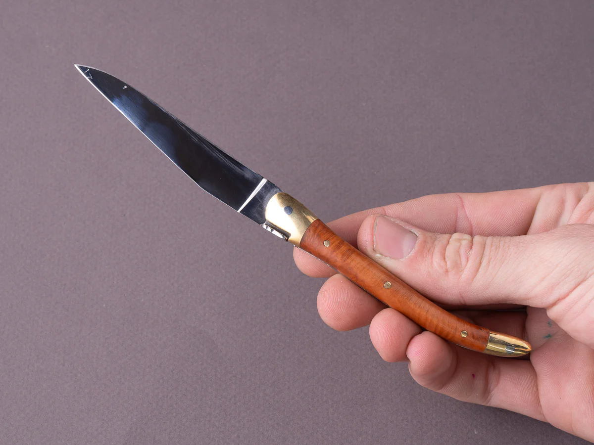 Forge de Laguiole - 90mm Folding Knife - Spring Lock - Briar Wood & Brass Handle - Image 6