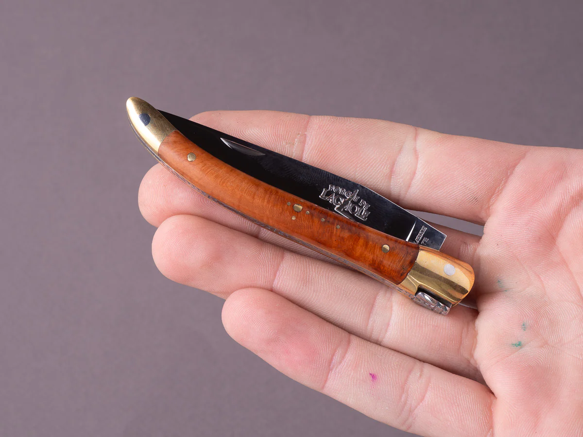 Forge de Laguiole - 90mm Folding Knife - Spring Lock - Briar Wood & Brass Handle - Image 8