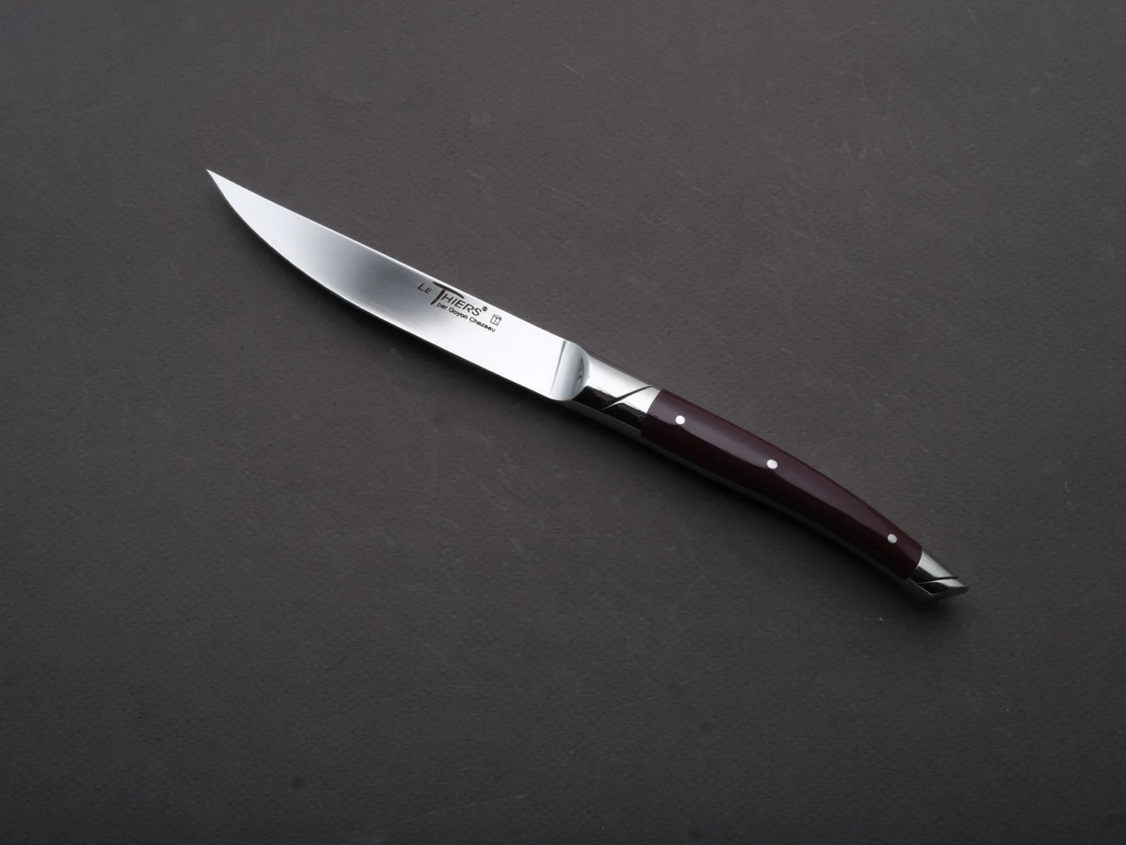 Goyon Chazeau - Le Thiers Avantage - Steak/Table Knives - Eggplant Acrylic Handle - Set of 6
