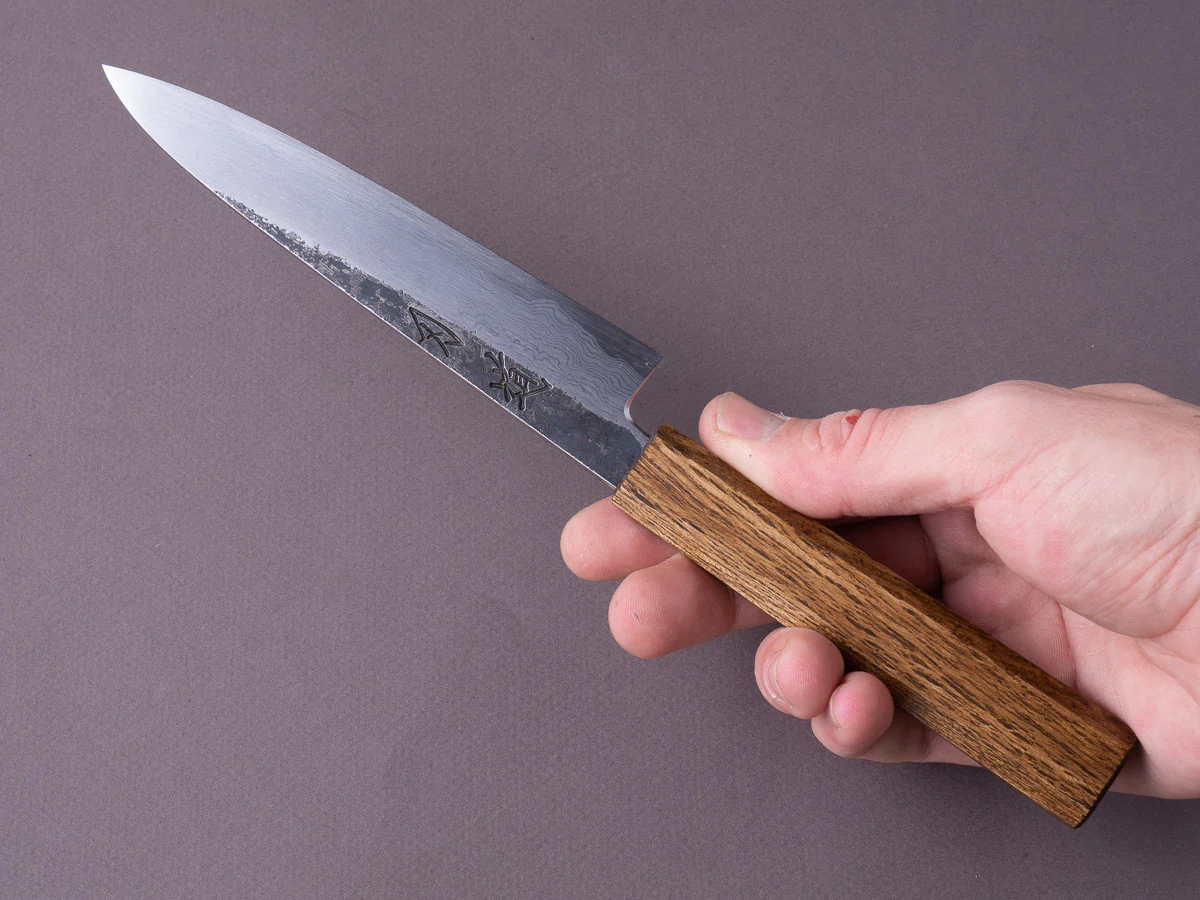 HADO - Sumi - Blue #1 - Damascus Kurouchi - 150mm Petty - Brown Lacquered Oak Handle - Image 2