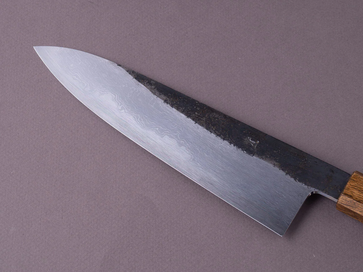 HADO - Sumi - Blue #1 - Damascus Kurouchi - 210mm Wide Gyuto - Brown Lacquer Oak Handle - Image 6