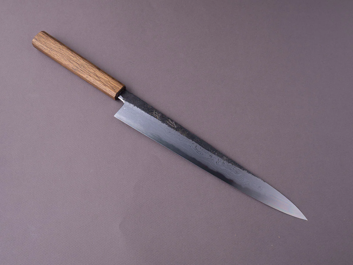 HADO - Sumi - Blue #1 - Damascus Kurouchi - 270mm Sujihiki - Brown Lacquered Oak Handle