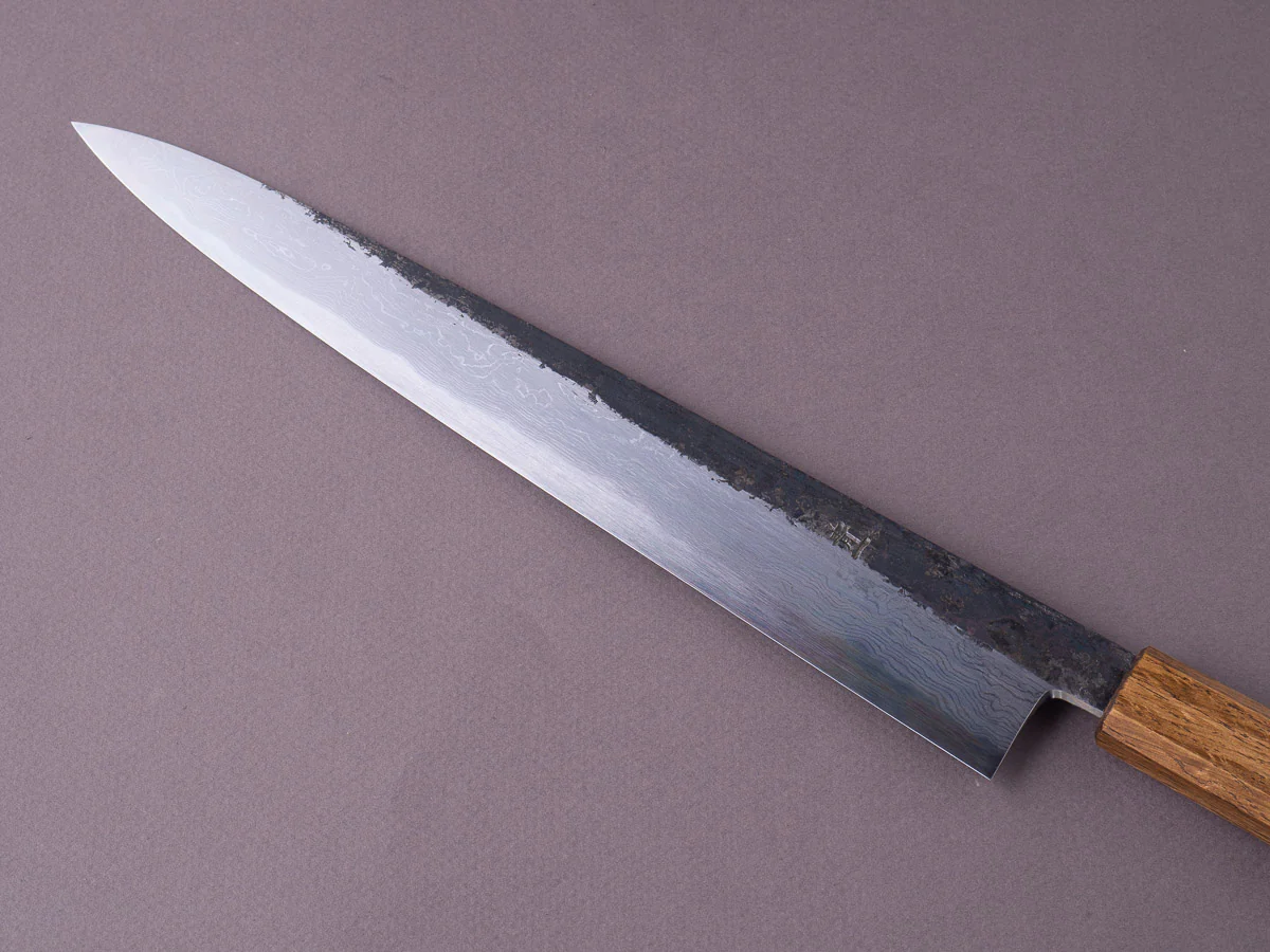 HADO - Sumi - Blue #1 - Damascus Kurouchi - 270mm Sujihiki - Brown Lacquered Oak Handle - Image 5