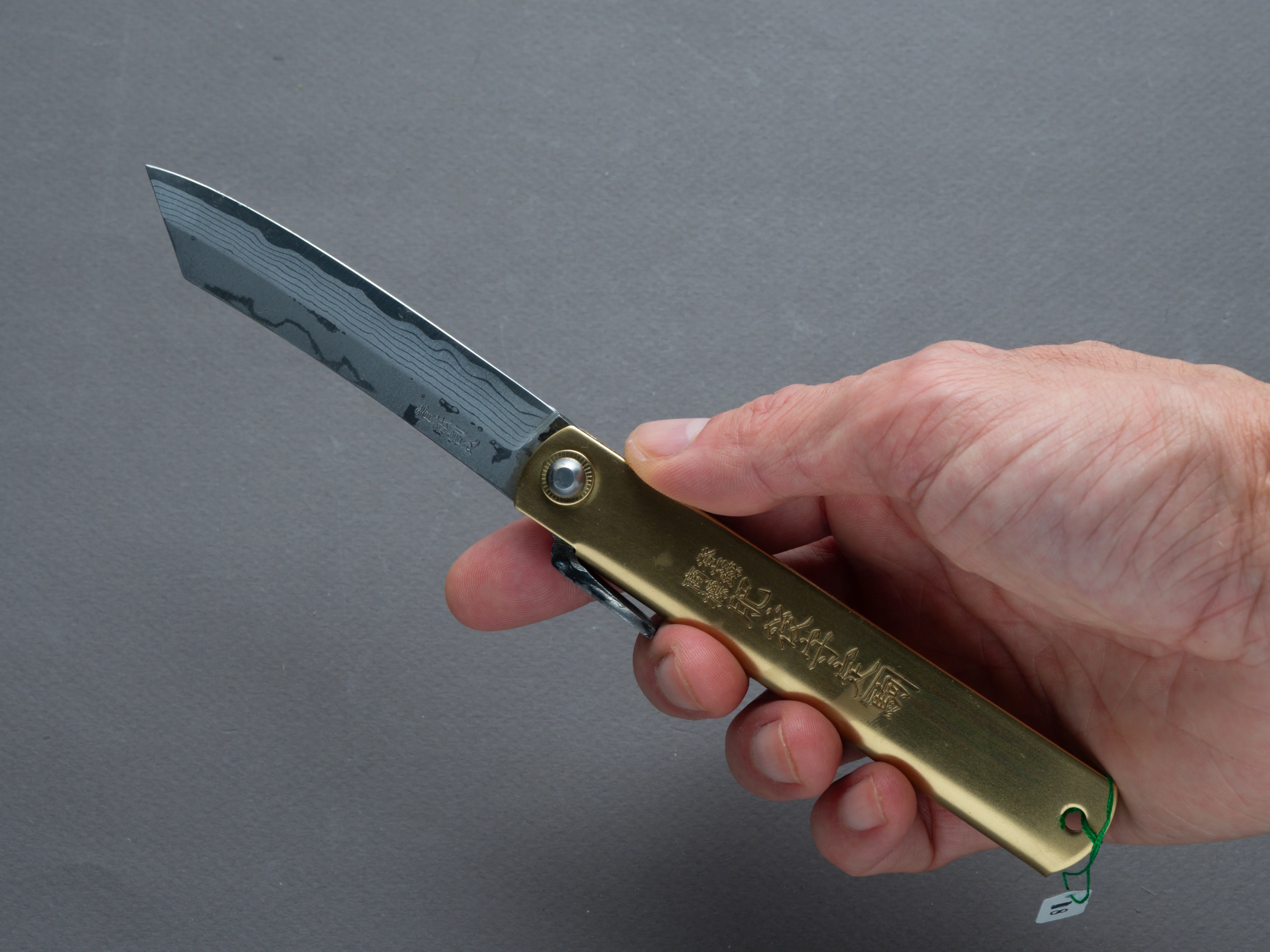 Higonokami - Folding Knife - Motosuke - Damascus - XL Brass Handle - Image 6