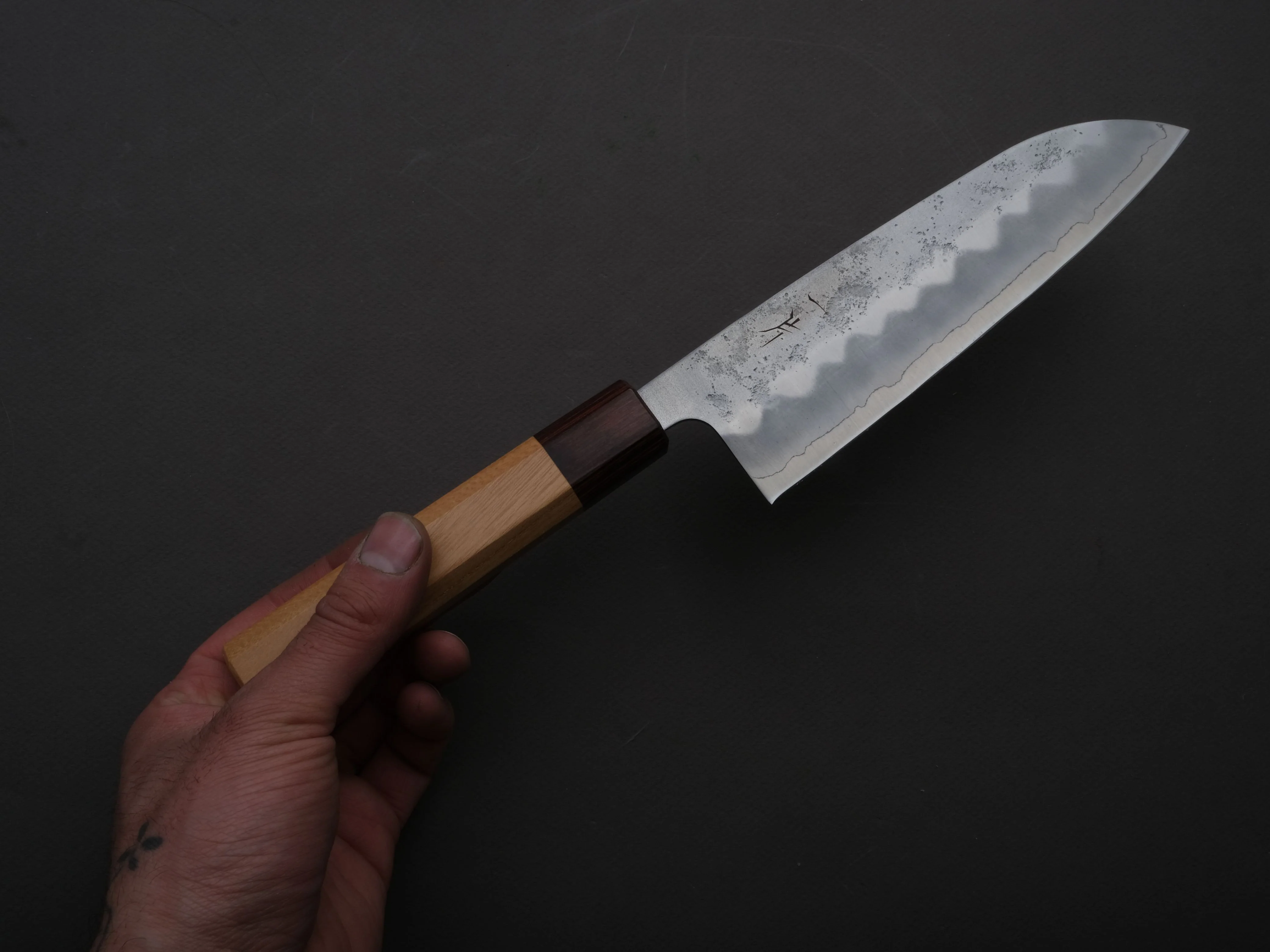 Hitohira - Futana - Ginsan - Nashiji - Santoku - 170mm - Keyaki Zelkova Handle - Image 4