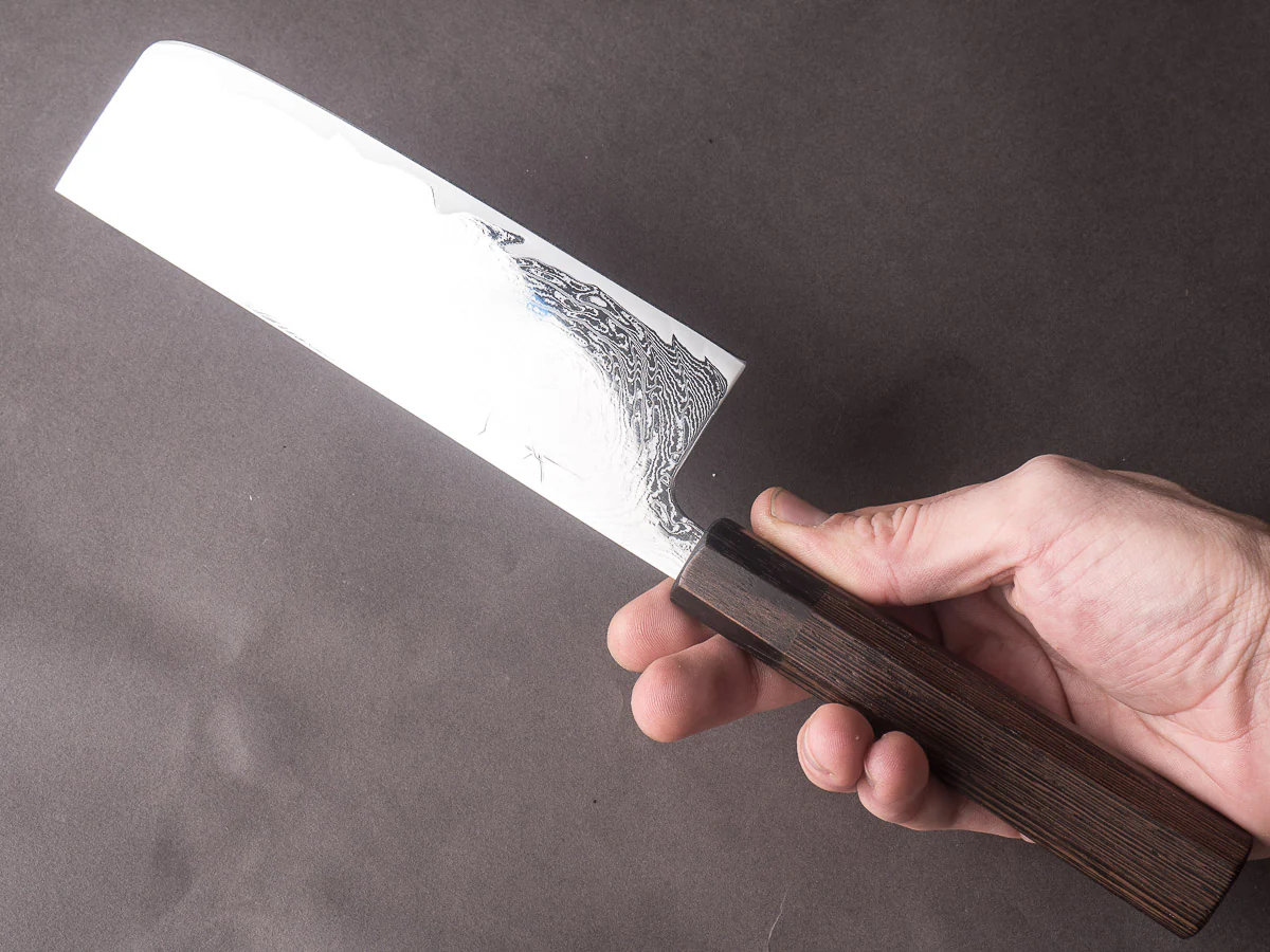 Hitohira - Futana - Nickel Damascus - 165mm Nakiri - Tagayasan Handle - Image 7
