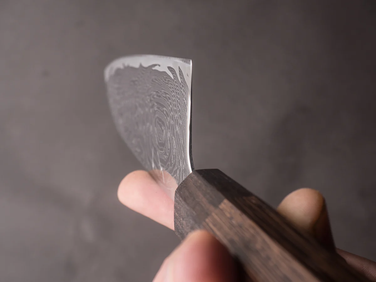 Hitohira - Futana - Nickel Damascus - 170mm Santoku - Tagayasan Handle - Image 3