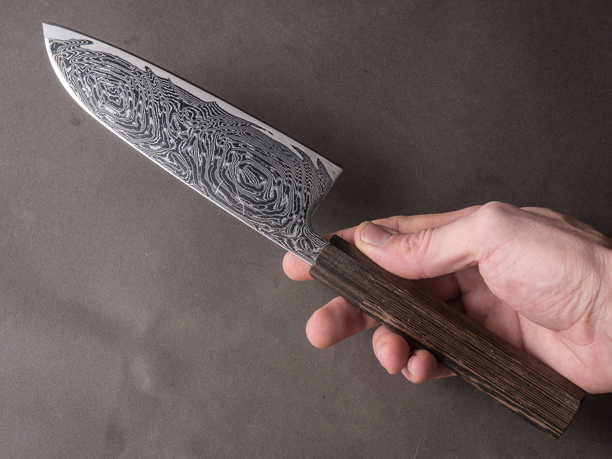 Hitohira - Futana - Nickel Damascus - 170mm Santoku - Tagayasan Handle - Image 8