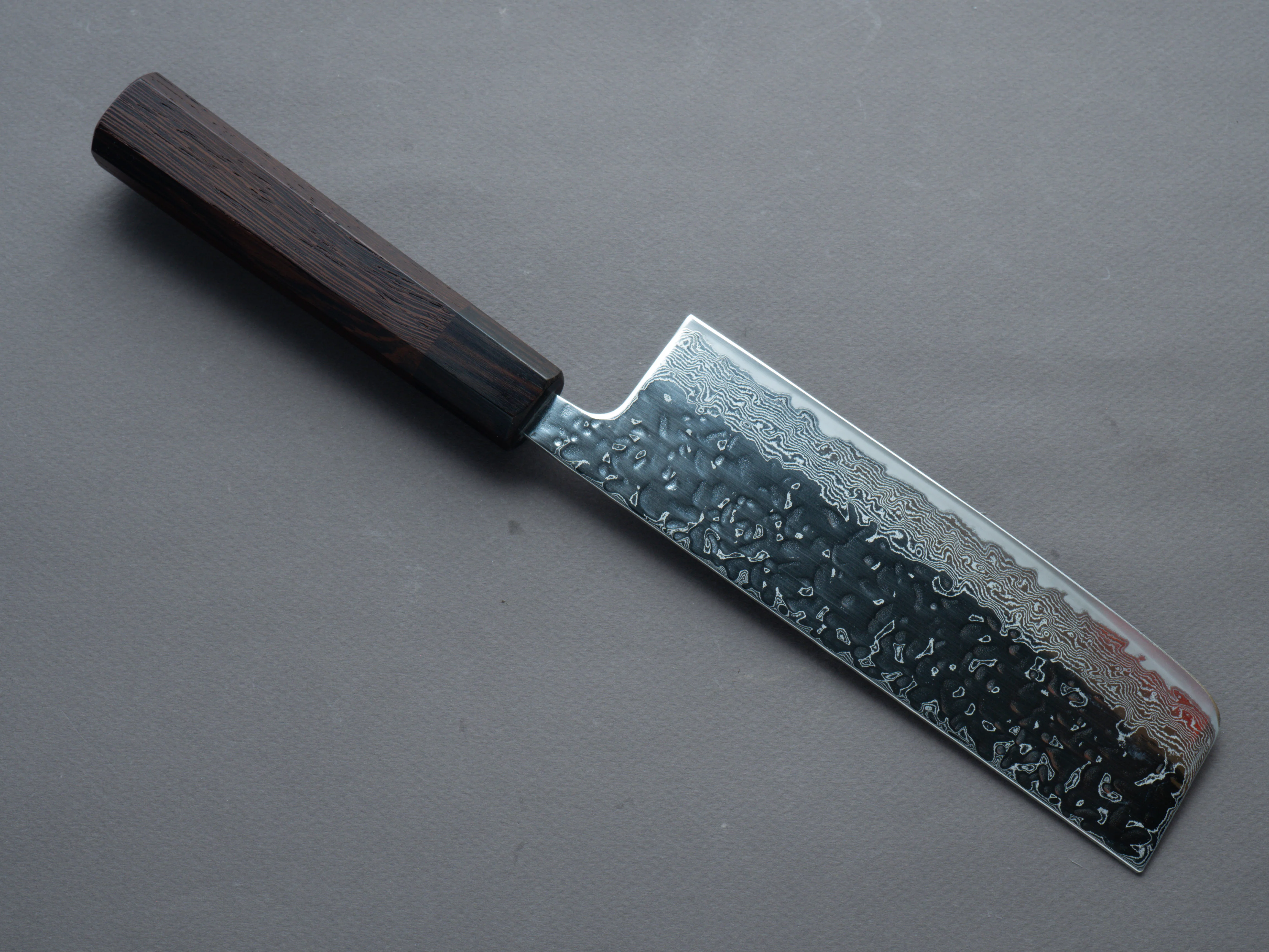Hitohira - Futana - Stainless - Polished Tsuchime Damascus - 165mm Nakiri - Tagayasan Handle - Image 2