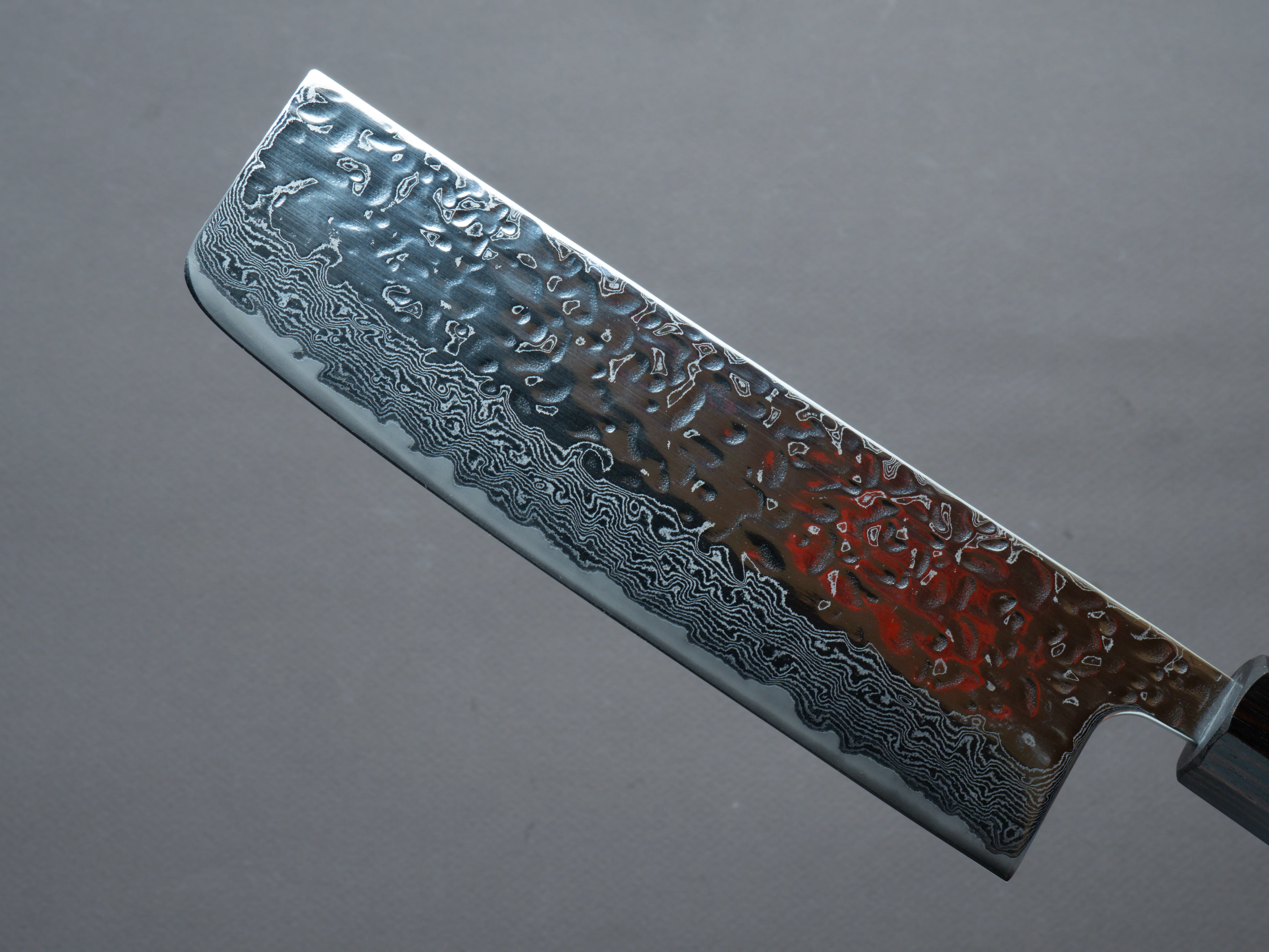 Hitohira - Futana - Stainless - Polished Tsuchime Damascus - 165mm Nakiri - Tagayasan Handle - Image 3