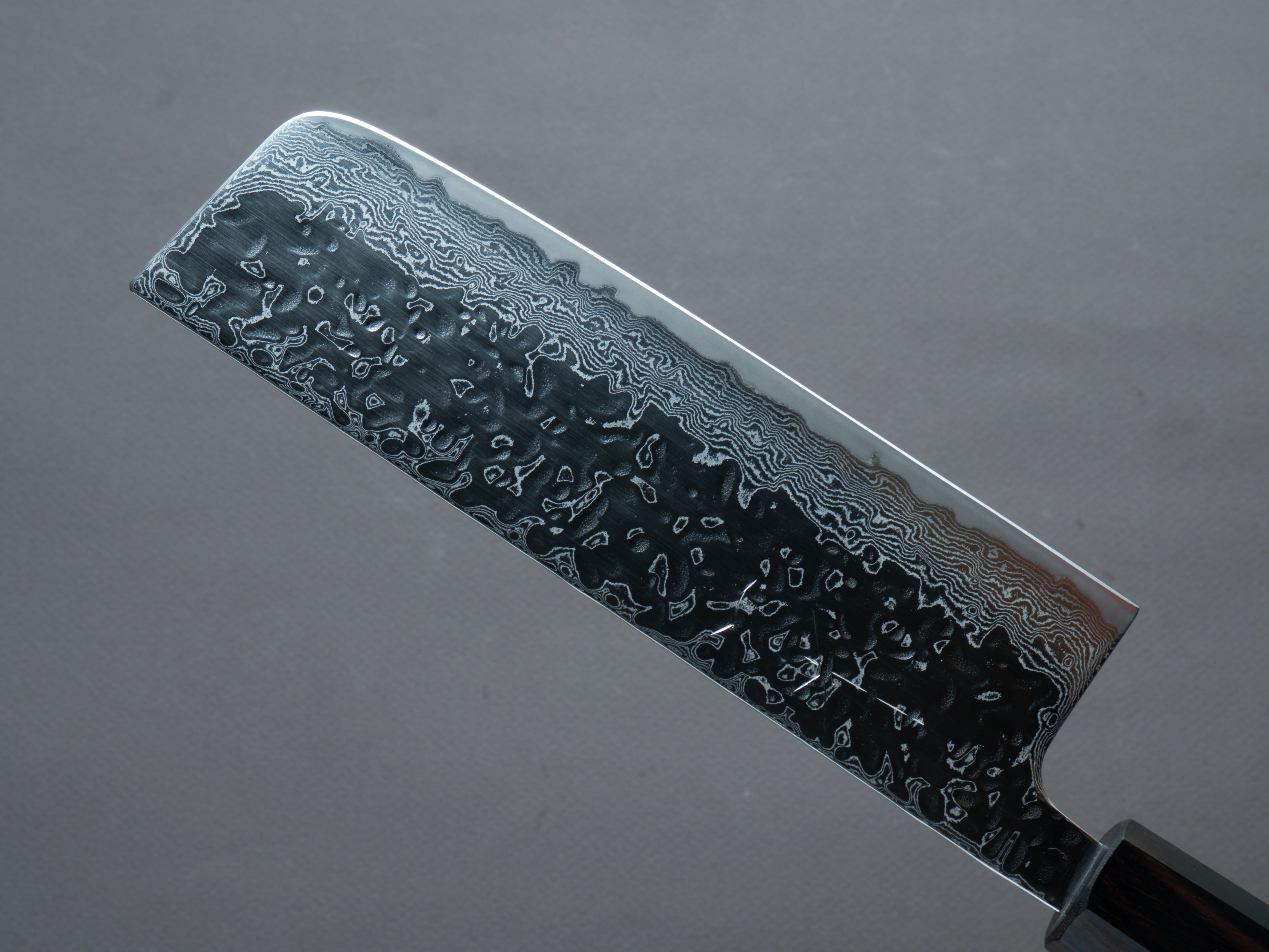 Hitohira - Futana - Stainless - Polished Tsuchime Damascus - 165mm Nakiri - Tagayasan Handle - Image 4