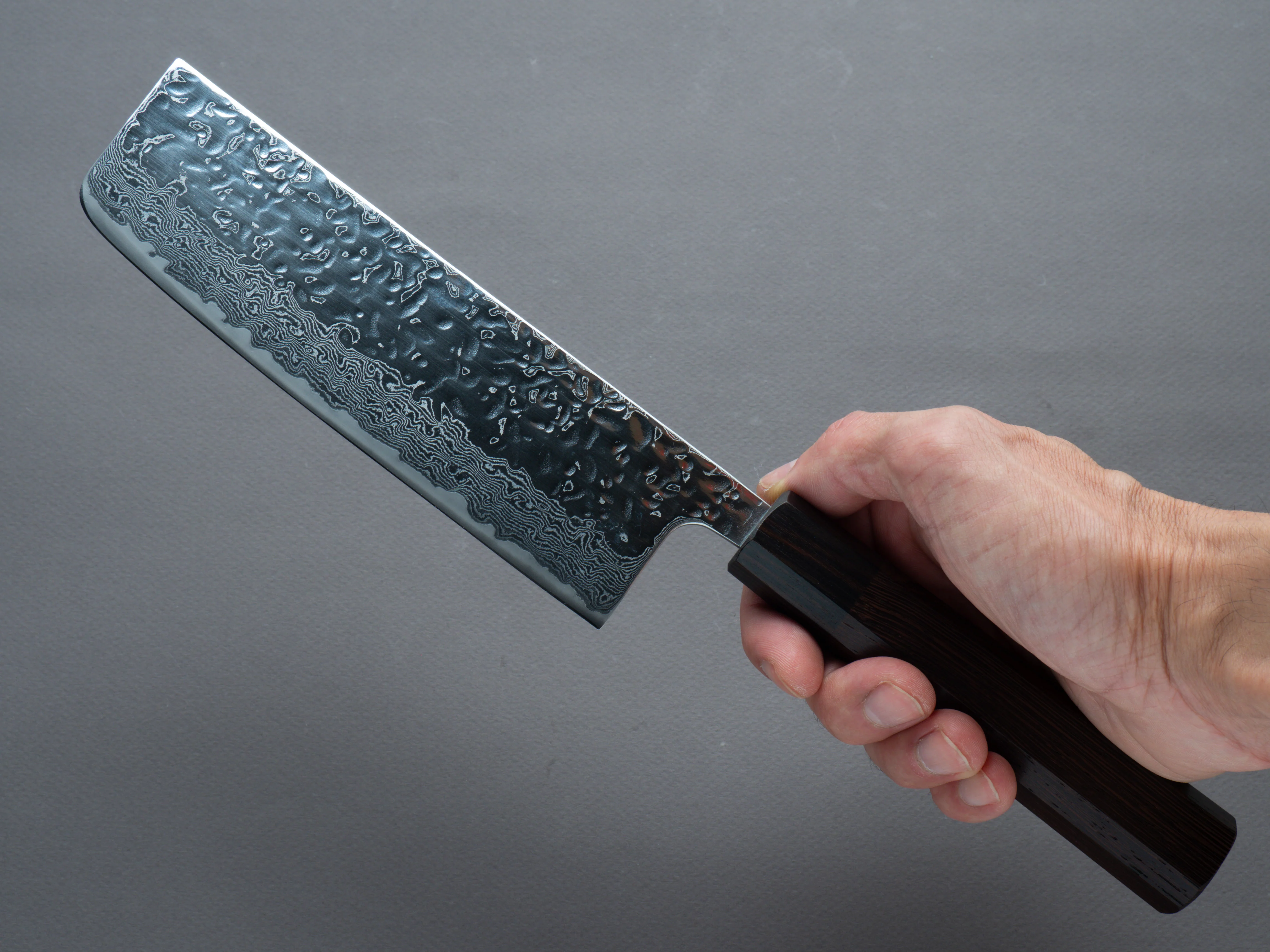 Hitohira - Futana - Stainless - Polished Tsuchime Damascus - 165mm Nakiri - Tagayasan Handle - Image 6