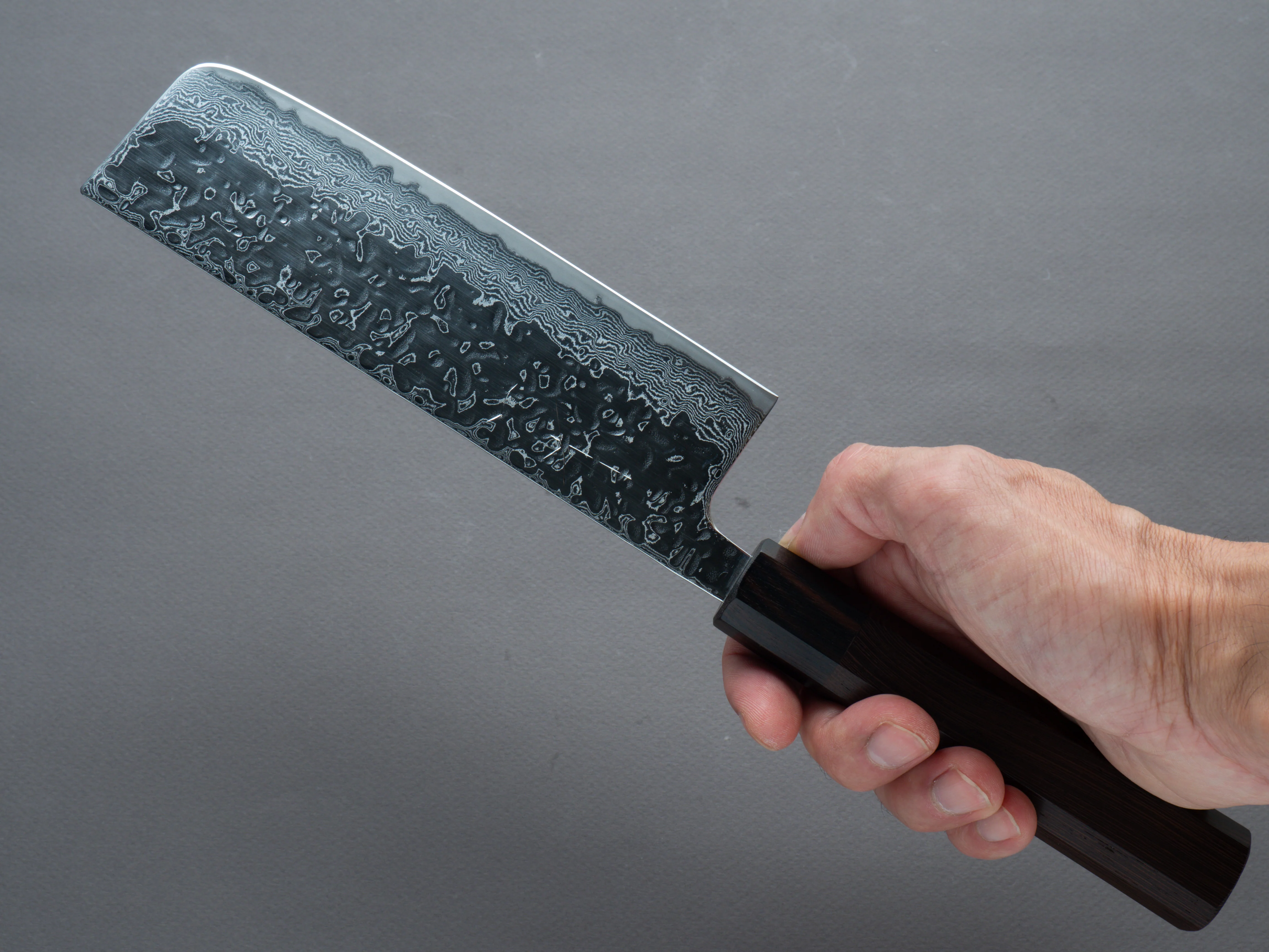 Hitohira - Futana - Stainless - Polished Tsuchime Damascus - 165mm Nakiri - Tagayasan Handle - Image 7