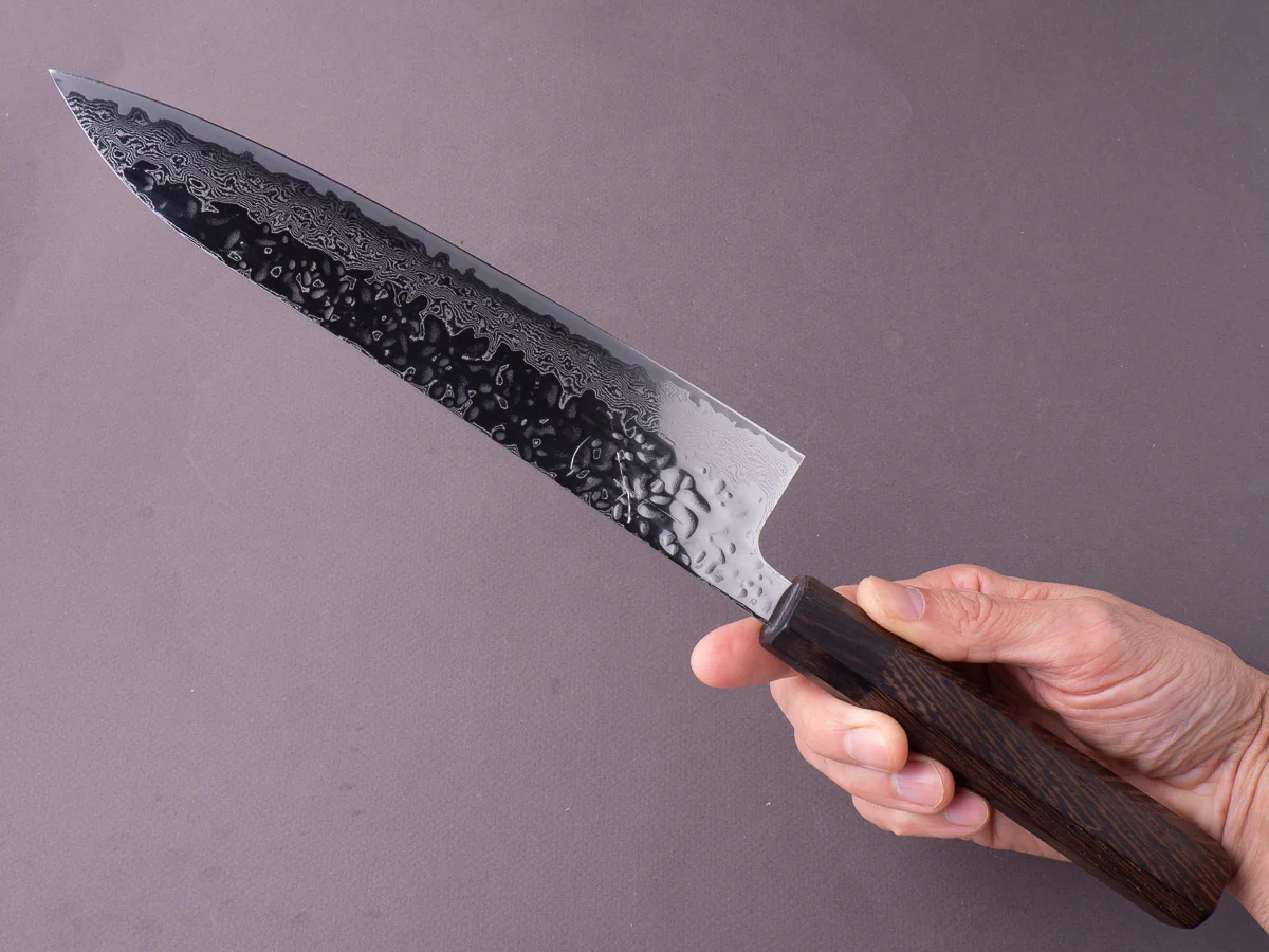 Hitohira - Futana - Stainless - Polished Tsuchime Damascus - 210mm Gyuto - Tagayasan Handle - Image 7