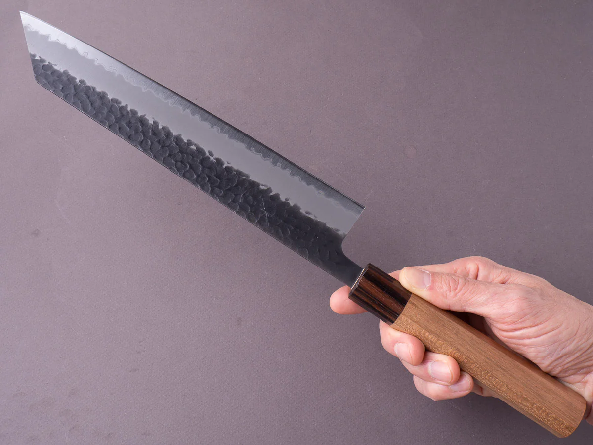 Hitohira - Futana - Super Blue - Kurouchi Tsuchime - 240mm Kiritsuke Gyuto - Cherry Handle - Image 4