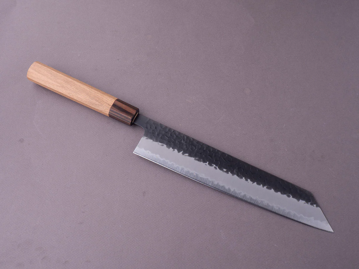 Hitohira - Futana - Super Blue - Kurouchi Tsuchime - 240mm Kiritsuke Gyuto - Cherry Handle - Image 6