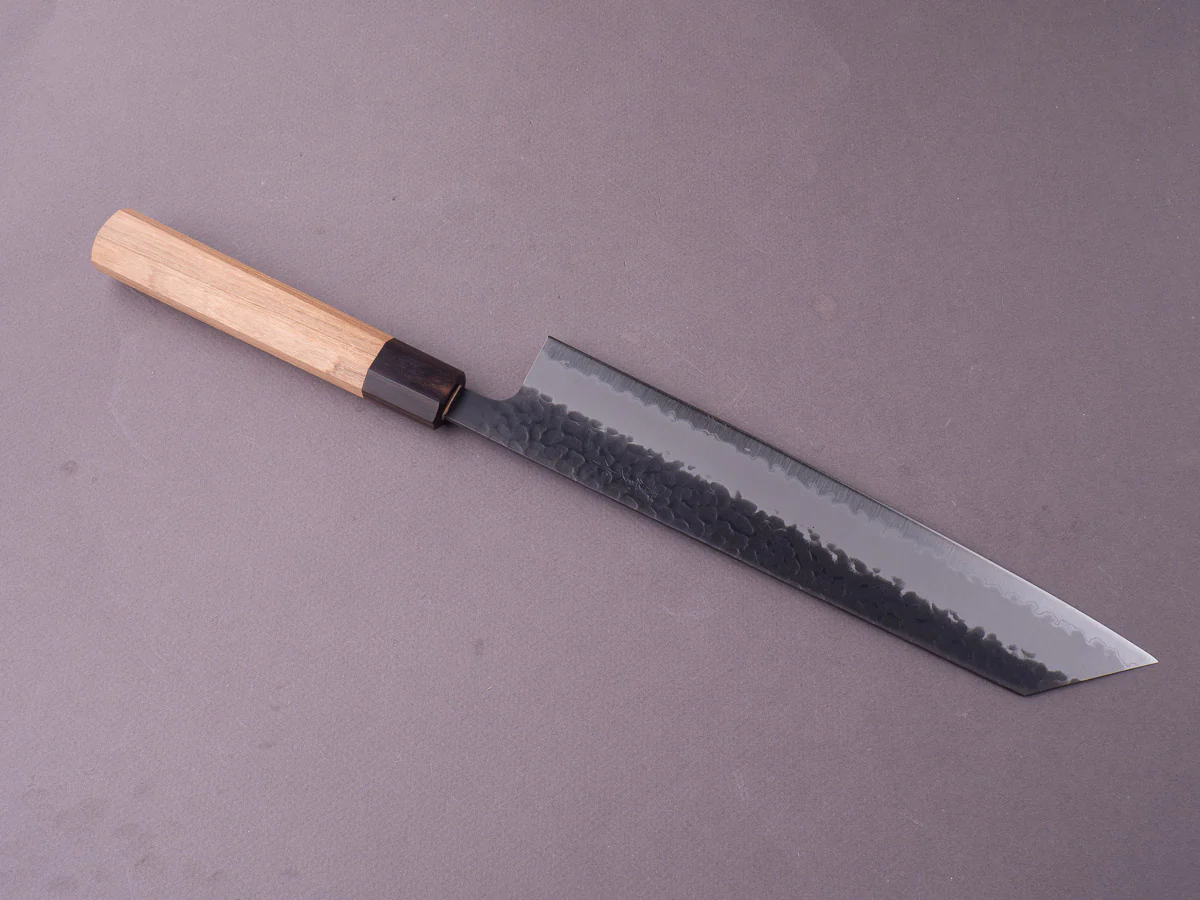Hitohira - Futana - Super Blue - Kurouchi Tsuchime - 240mm Kiritsuke Gyuto - Cherry Handle - Image 7