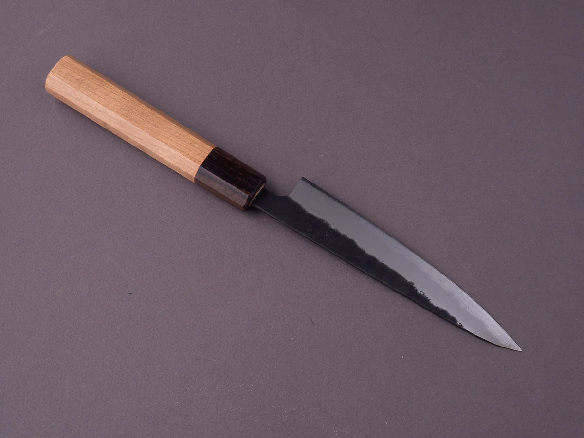Hitohira - Futana - Stainless Clad Super Blue - Kurouchi Nashiji - 135mm Petty - Cherry Handle - Image 2