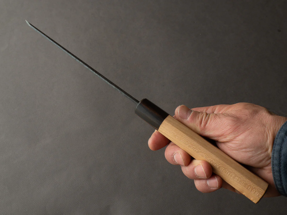 Hitohira - Futana - Super Blue - Kurouchi Tsuchime - 170mm Bunka - Cherry Wood Handle - Image 7